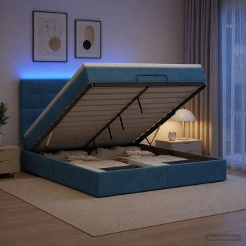 ARDEBO.de - Ottoman-Bett mit Matratze und LED Dunkelblau 180 x 200 cm Samt