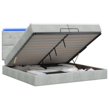 Ottoman-Bett mit Matratze und LED Hellgrau 200 x 200 cm Samt