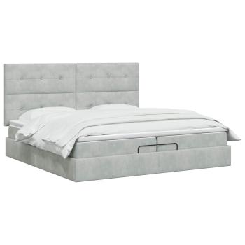 Ottoman-Bett mit Matratze und LED Hellgrau 200 x 200 cm Samt