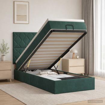 Ottoman-Bett mit Matratze und LED Dunkelgrün 80 x 200 cm Samt