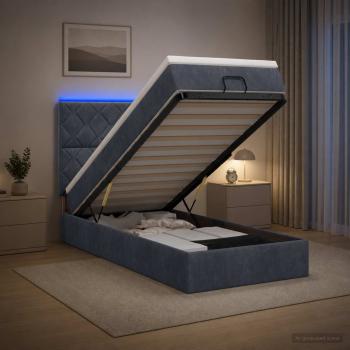 ARDEBO.de - Ottoman-Bett mit Matratze und LED Dunkelgrau 90 x 190 cm Samt