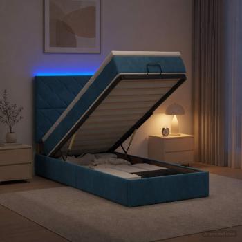 Ottoman-Bett mit Matratze und LED Dunkelblau 90 x 190 cm Samt