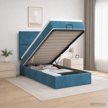 ARDEBO.de - Ottoman-Bett mit Matratze und LED Dunkelblau 90 x 200 cm Samt