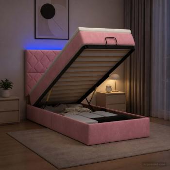 ARDEBO.de - Ottoman-Bett mit Matratze und LED Rosa 90 x 200 cm Samt
