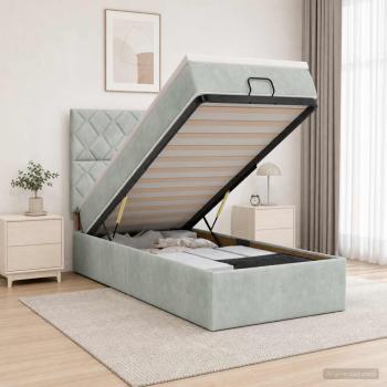 Ottoman-Bett mit Matratze und LED Hellgrau 100 x 200 cm Samt