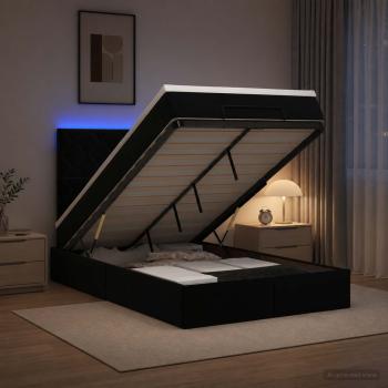 ARDEBO.de - Ottoman-Bett mit Matratze und LED Schwarz 120 x 190 cm Samt