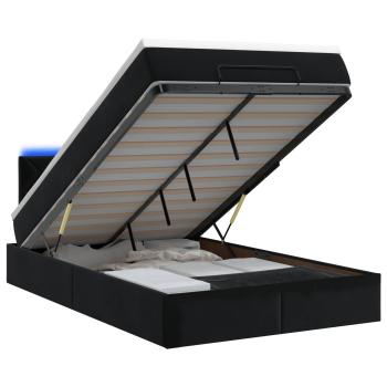 Ottoman-Bett mit Matratze und LED Schwarz 120 x 190 cm Samt