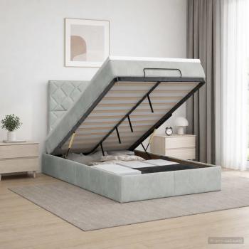 Ottoman-Bett mit Matratze und LED Hellgrau 120 x 200 cm Samt