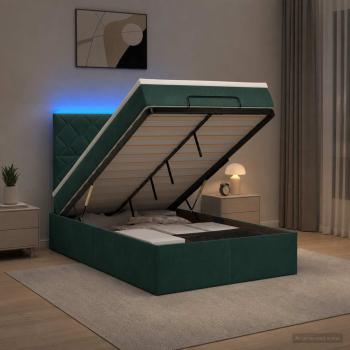 ARDEBO.de - Ottoman-Bett mit Matratze und LED Dunkelgrün 120 x 200 cm Samt