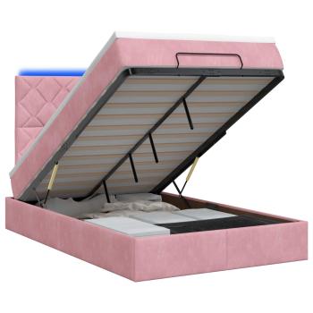 Ottoman-Bett mit Matratze und LED Rosa 120 x 200 cm Samt
