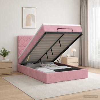 Ottoman-Bett mit Matratze und LED Rosa 120 x 200 cm Samt