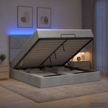 Ottoman-Bett mit Matratze und LED Hellgrau 140 x 190 cm Samt