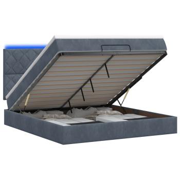 Ottoman-Bett mit Matratze und LED Dunkelgrau 140 x 200 cm Samt