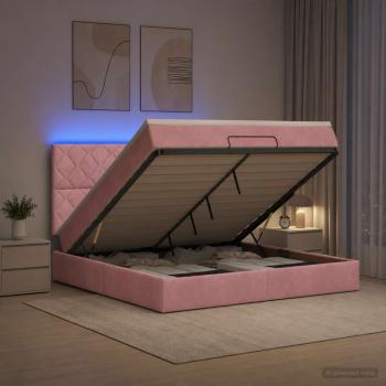 ARDEBO.de - Ottoman-Bett mit Matratze und LED Rosa 140 x 200 cm Samt