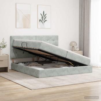 ARDEBO.de - Ottoman-Bett mit Matratze und LED Hellgrau 200 x 200 cm Samt