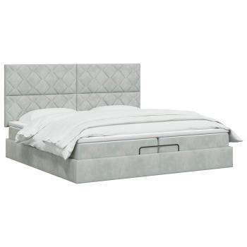 Ottoman-Bett mit Matratze und LED Hellgrau 200 x 200 cm Samt