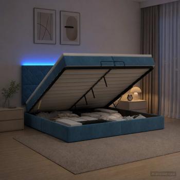 Ottoman-Bett mit Matratze und LED Dunkelblau 200 x 200 cm Samt