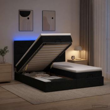 Ottoman-Bett mit Matratze und LED Schwarz 180 x 200 cm Stoff