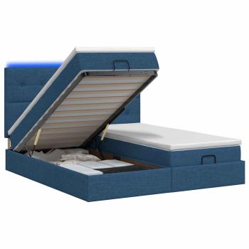 Ottoman-Bett mit Matratze und LED Blau 180 x 200 cm Stoff