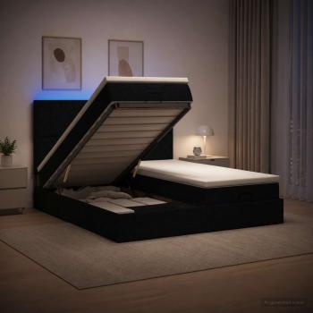 ARDEBO.de - Ottoman-Bett mit Matratze und LED Schwarz 200 x 200 cm Stoff