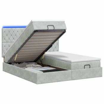 Ottoman-Bett mit Matratze und LED Hellgrau 160 x 200 cm Samt