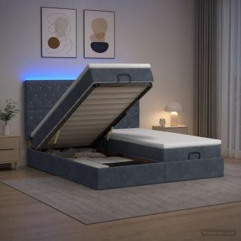 ARDEBO.de - Ottoman-Bett mit Matratze und LED Dunkelgrau 180 x 200 cm Samt