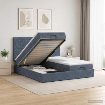 Ottoman-Bett mit Matratze und LED Dunkelgrau 180 x 200 cm Samt