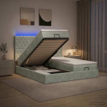 Ottoman-Bett mit Matratze und LED Hellgrau 200 x 200 cm Samt
