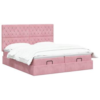 Ottoman-Bett mit Matratze und LED Rosa 200 x 200 cm Samt