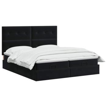 Ottoman-Bett mit Matratze und LED Schwarz 160 x 200 cm Samt
