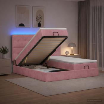 ARDEBO.de - Ottoman-Bett mit Matratze und LED Rosa 160 x 200 cm Samt