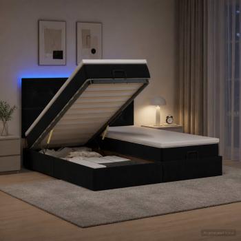 Ottoman-Bett mit Matratze und LED Schwarz 200 x 200 cm Samt