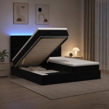 ARDEBO.de - Ottoman-Bett mit Matratze und LED Schwarz 160 x 200 cm Samt