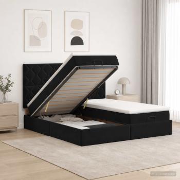 Ottoman-Bett mit Matratze und LED Schwarz 160 x 200 cm Samt