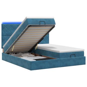 Ottoman-Bett mit Matratze und LED Dunkelblau 160 x 200 cm Samt