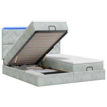 Ottoman-Bett mit Matratze und LED Hellgrau 200 x 200 cm Samt