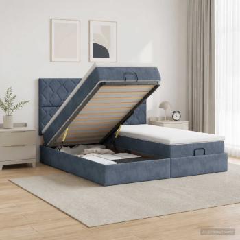ARDEBO.de - Ottoman-Bett mit Matratze und LED Dunkelgrau 200 x 200 cm Samt