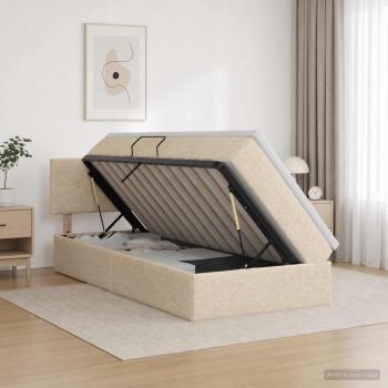 ARDEBO.de - Aufbewahrungsbett mit Matratze Creme 90 x 200 cm Samt