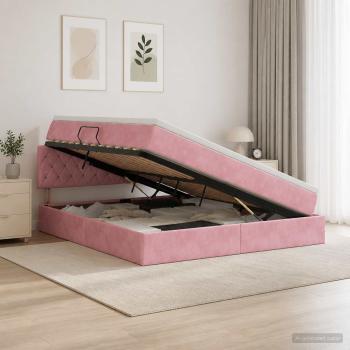 ARDEBO.de - Aufbewahrungsbett mit Kopfteil Rosa 160 x 200 cm Samt