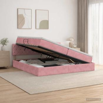 ARDEBO.de - Aufbewahrungsbett mit Kopfteil Rosa 200 x 200 cm Samt