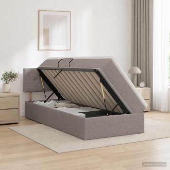 LED-Speicherbett mit Matratze Taupe 90 x 200 cm Stoff