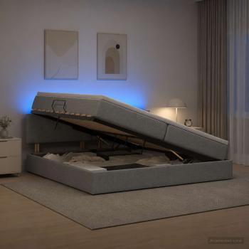 ARDEBO.de - LED-Speicherbett mit Matratze Hellgrau 200 x 200 cm Stoff