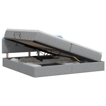 LED-Speicherbett mit Matratze Hellgrau 200 x 200 cm Stoff