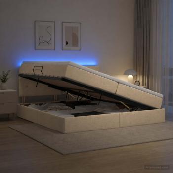 ARDEBO.de - LED-Speicherbett mit Matratze Creme 200 x 200 cm Stoff