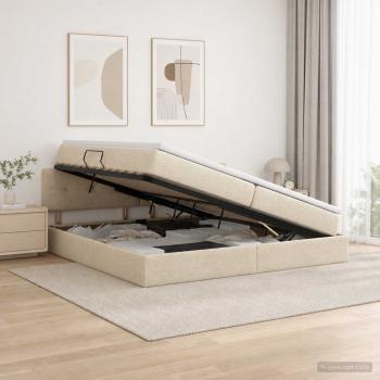 LED-Speicherbett mit Matratze Creme 200 x 200 cm Stoff