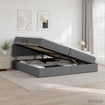 ARDEBO.de - LED-Speicherbett mit Matratze Dunkelgrau 200 x 200 cm Stoff