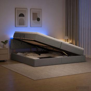 LED-Speicherbett mit Matratze Dunkelgrau 200 x 200 cm Stoff
