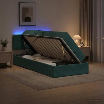 ARDEBO.de - LED-Speicherbett mit Matratze Dunkelgrün 100 x 200 cm Samt