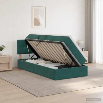 LED-Speicherbett mit Matratze Dunkelgrün 100 x 200 cm Samt
