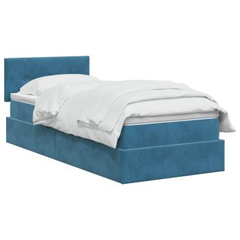 LED-Speicherbett mit Matratze Dunkelblau 100 x 200 cm Samt